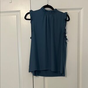 Ann Taylor Ruffled Sleeveless Teal Blouse